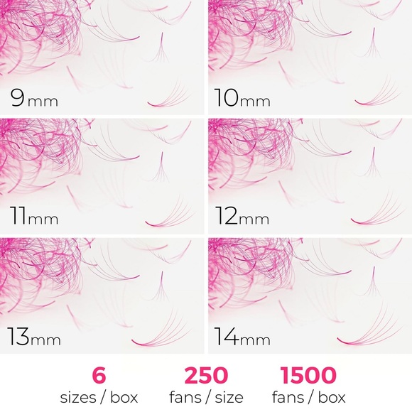 Colored Promade Mix 1500 Fans, 5D Handmade CC Curl, 9-14mm Mixed Length - Picture 5 of 9